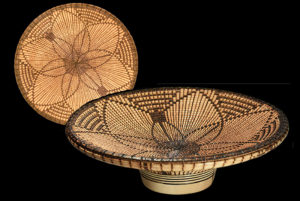 6-Petal Squash Blossom Basket Illlusion, Wood Plater, Carved and Burned by Keoni Carlson - Size 11in x 11in x 3in (May 2017)