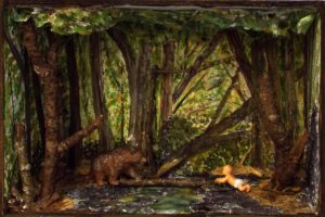 Babe in Woods, Assemblage by Kathleen Mullins - 6in x 9in x3in (Dec.2016-Jan.2017)