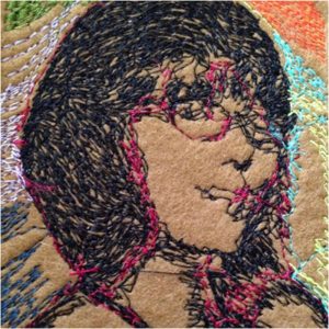 Rose Colored Glasses, embroidery by Bonnie MacAllister, 10in x 10in (September 2016)