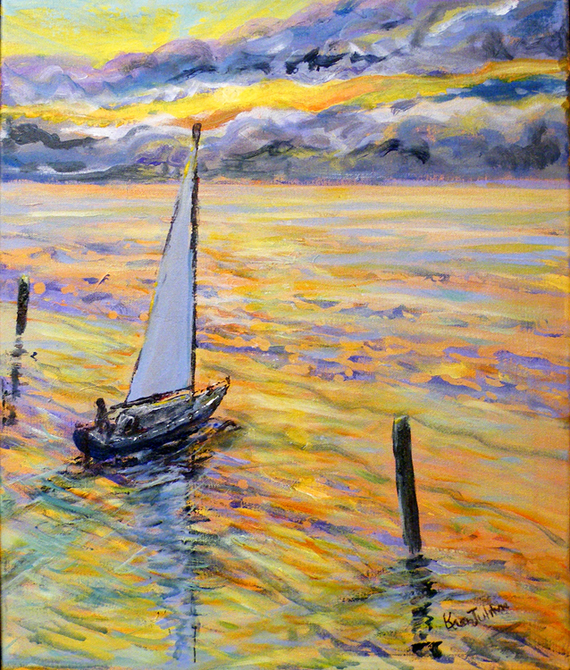 HONORABLE METNION: Sunset Sail, Acrylic by Karen Julihn (February 2012)