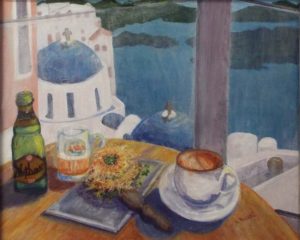 Santorini, Pause with Bird's Nest, Acrylic by Diane B. Russell - Size 16in x 20in (August 2016)