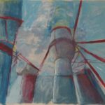 Three Turbines on Fire, Photo Transfer, Acrylic, Colored Pencil by David Lovegrove,  Size 14.75in x 10.75in (June 2016)
