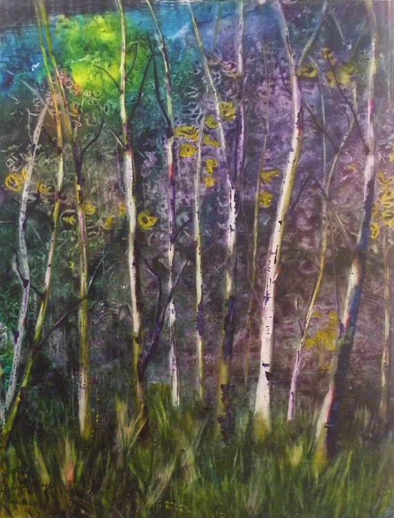 HONORABLE MENTION: Beloved Birches, Mixed Media by Bev Bley (April 2012)