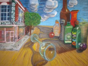 Old Town With Olive Oil, Oil Pastels by Guerin Wolf,  36"x48" (November 2012)