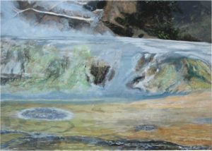 Trilevel Hot Springs, Acrylic by Mary Sokol, Size 20in x 28in, $250 (August 2017)