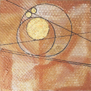 Circles at Sunrise I, Mixed Media by Katharine Owens, Size 14in x 14in, Price $85 (September 2017)