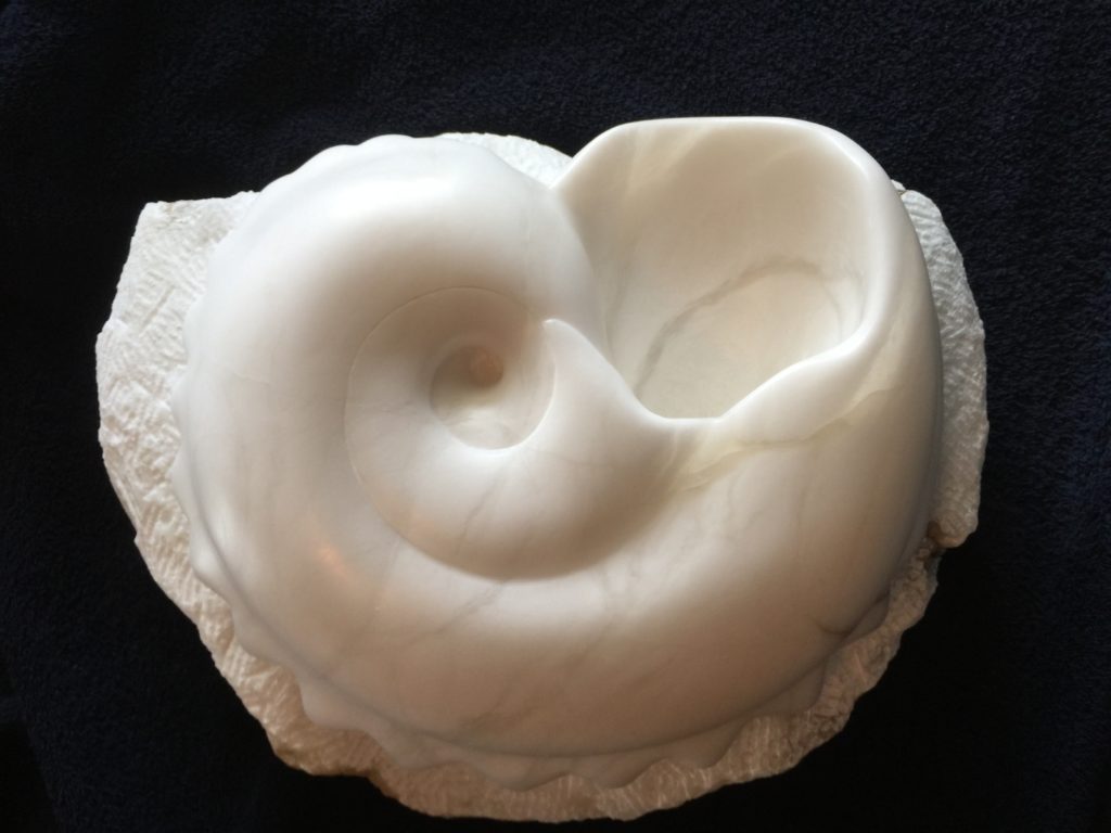 Paleozoic Shell, Italian Alabaster sculpture by Robert Bouquet, 6x10x14, Price $975 (October 2017)