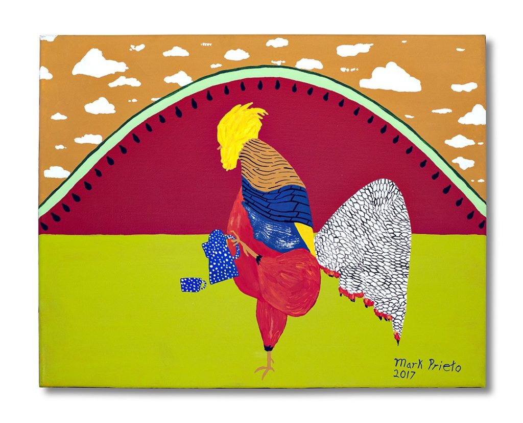 Watermelon Sunrise - Rooster with Blue Coffee Pot by Mark Prieto, 16x20 (MG: January 2018)
