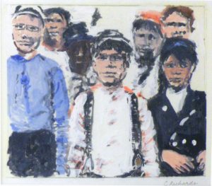 Boys from the Block, Tempera Monoprint by Charlotte Richards, 7inx8in (March 2013)