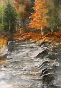 Lepreau Falls, New Brunswick, Watercolor by Sandra Staley, Unframed 20in x 14in Framed 24in x 18in (June 2013)