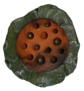 Lotus Pod, Terra Cotta and White Earthenware Clay by Christine Lush-Rodriquez, 24in diam (June 2013)
