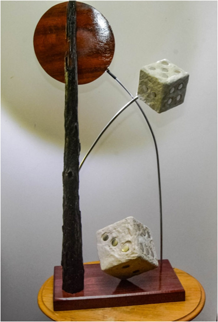 HONORABLE MENTION: Quantum Conundrum, Sculpture & Mixed Media by Addison Likins, 44in x 12in x 20in, $1200 (April 2018)
