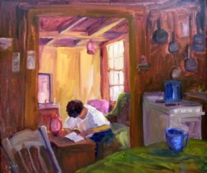 Reading Thoreau in the Dune Shed, Oil by Lynn Mehta, 20x24 (February 2013)