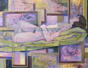 Repose, Collage and Oil by Sallly Rhone-Kubarek, 20inx26in (March 2013)