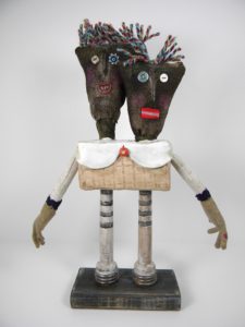 Two Heads are Better Than One, Mixed Media by Pat Kumicich, 13inx7inx2.5in (March 2013)