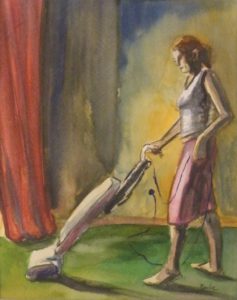 Woman Cleaning, Watercolor by Keith P. Beale, 10inx8in Framed 18inx15in (March 2013)