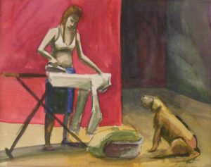Woman Ironing, Watercolor by Keith P. Beale, 8inx10in Framed 15inx18in (March 2013)