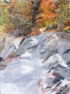 Let the River Run, Watercolor on Yupo by Sue Henderson, Size 12in x 9in Framed 14in x 11in (October 2013)