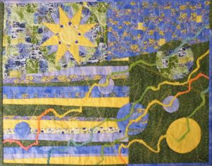 Mid-day Machais, ME - Sun Over the Atlantic, Fabric Mixed Media by Linda J. Kaup (September 2013)