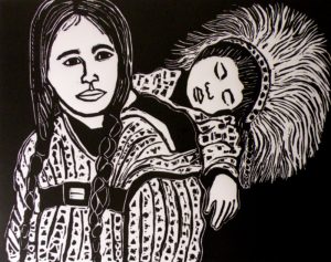 Ode to the Inuit, Relief Block Print by Linda Larochelle, Size 19in x 24in (October 2013)