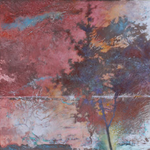Ghost Trees #3, Oil, wax, oil pastel on wood by Joseph Di Bella,18" x 18", $450 (June 2018)