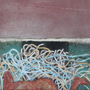 Hostile Landscape-Fallen Figure, Encaustic, arylic, mixed mediums on canvas by Joseph Di Bella, 42"x42", $475 (June 2018)
