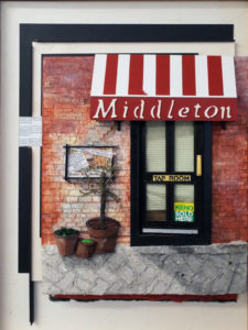 Middleton Tavern Tap Room, Paper Construction by Katharine K. Owens, 24in x 18in x 2in, $900 (August 2018)