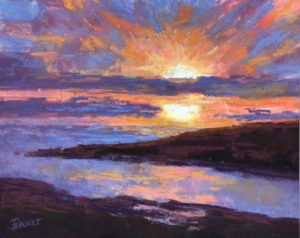 Sunset In New England, work by Joan Dreicer, 8x10 (October 2018)