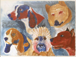 Dogs of Fredericksburg-City Council, Acrylic on Paper by Cathy C. Herndon, 23.5in x 31in, $750 (November 2018)