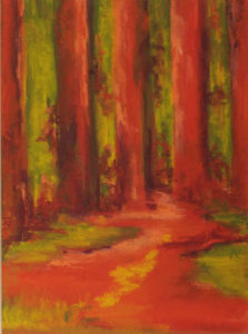 Red Woods, Oil by Kathleen Willinhgam, 15.5in x 11.5in, $375 (Dec. 2018-Jan. 2019)