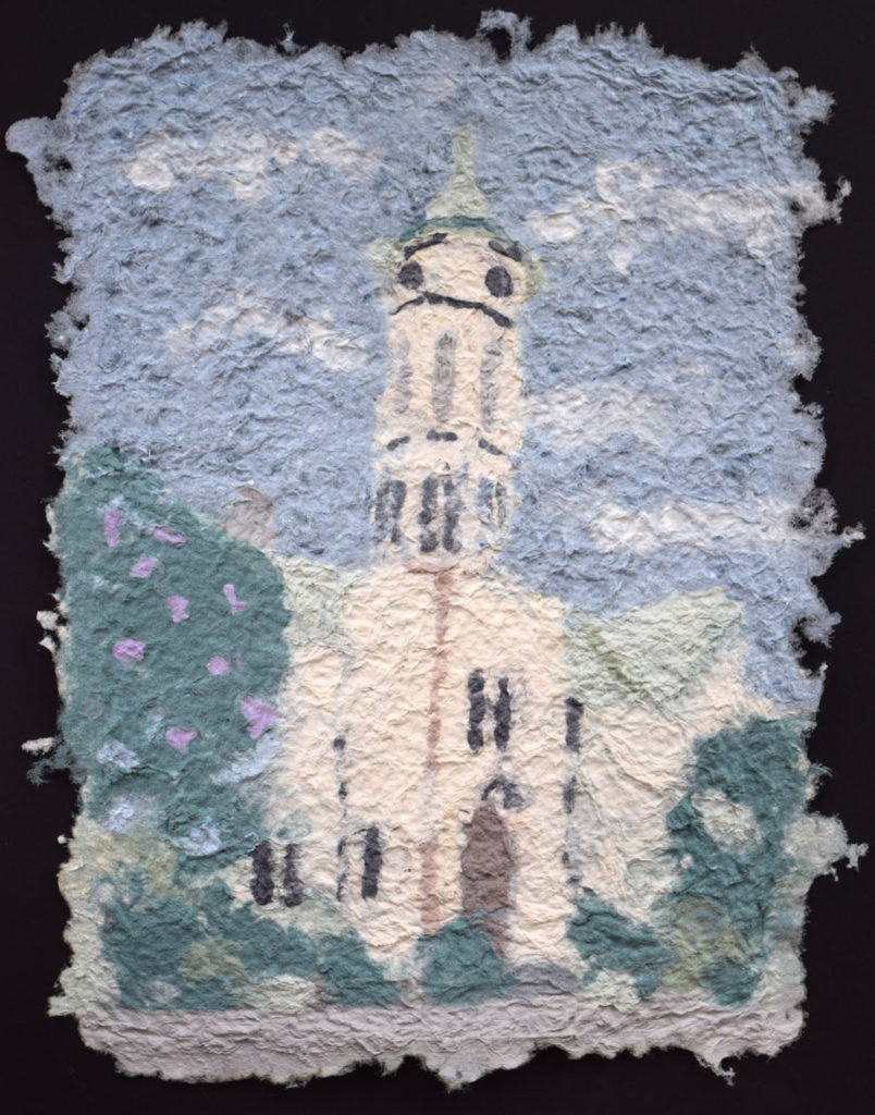HONORABLE MENTION: Fredericksburg Historic Courthouse, Pulp Painting with Recycled Fiber by Jennifer Galvin, 14in x 11in, $165 (May 2019)