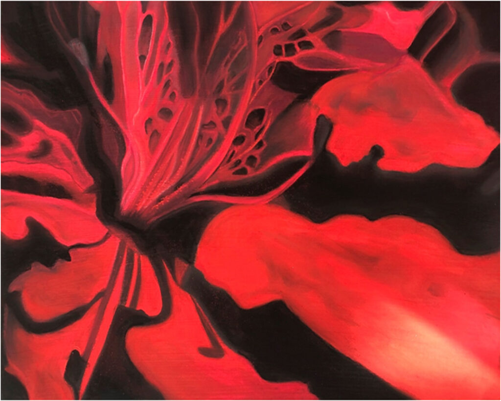 HONORABLE MENTION: Red Azalea, Pastel by Victoria McCracken, 16in x 20in, $125 (July 2019)