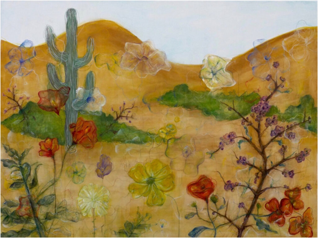 HONORABLE MENTION: Desert Shades, Gauche, Colored Pencil, Watercolor Pencil by Anika Hussain, 30in x 40in, $600 (August 2019)
