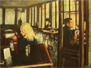 Woman in Cafe, Oil by Vicki Marckel (March 2016)