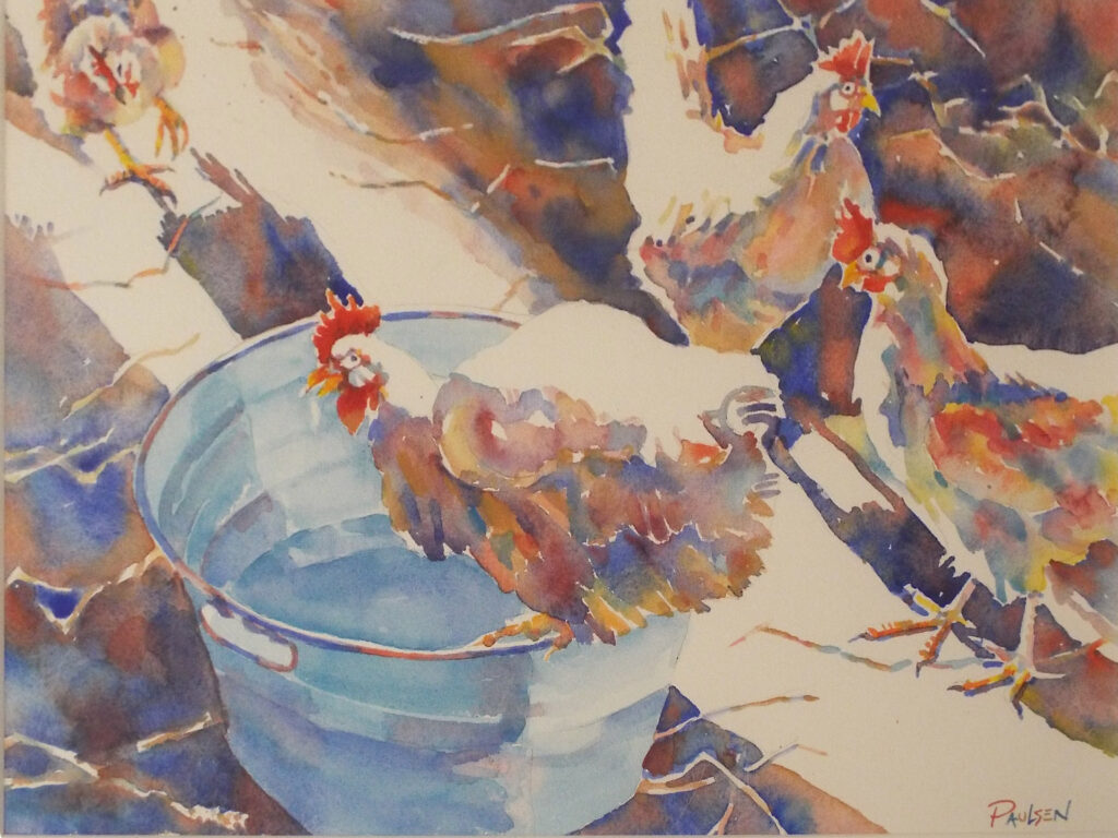 THIRD PLACE: Agnes Gets A Drink, Watercolor by Kit Paulson, 12in x 16in, $450 (Dec. 2019 - Jan. 2020)