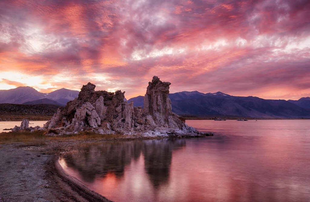 HONORABLE MENTION: Twilight and Tufa Formations, Photography by Mary Lynne Wolfe, 13in x 20in, $175 (February 2020)