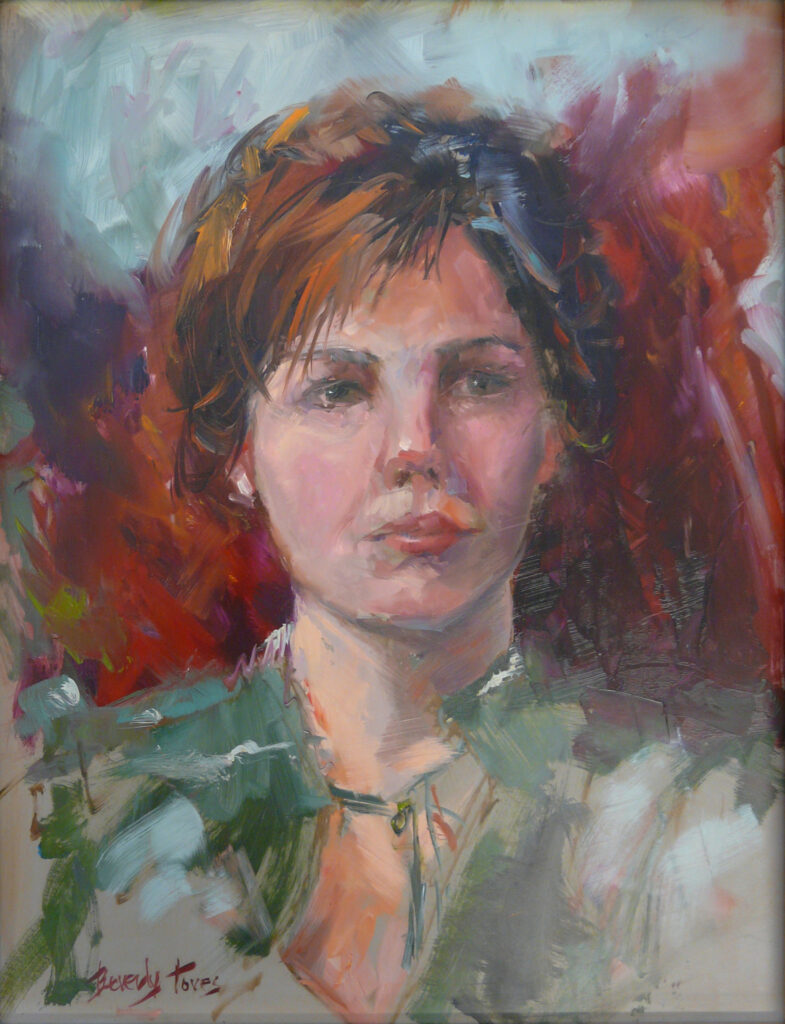 SECOND PLACE: Concerned, Oils by Beverly Toves, 15in x 11.5in, $3500 (March 2020)