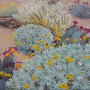 Desert Bloom, Acrylic by Charlotte Burrill, 12in x 12in, $125 (Feb-May 2020 CBTC)