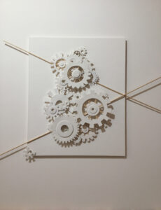 Gear Up, Paper Construction by Katharine Owens, 20in x 16in x 1.5in, $850 (Feb-May 2020 CBTC)
