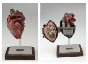 Broken Heart, Copper, Bronze, Enamel, Acrylic, Wood Sculpture, by Aimee Howard (September 2014) 