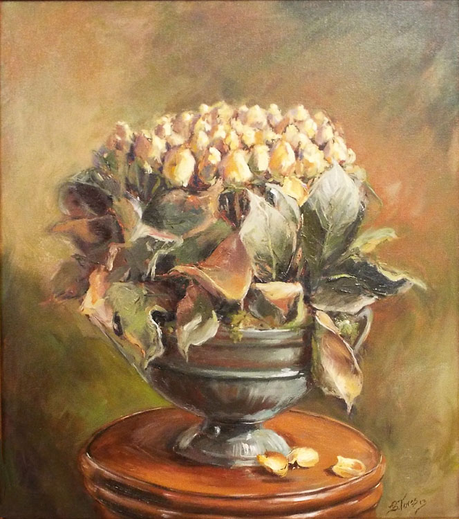 HONORABLE MENTION: Yellow Roses, Oil Painting by Beverly Toves (October 2014)