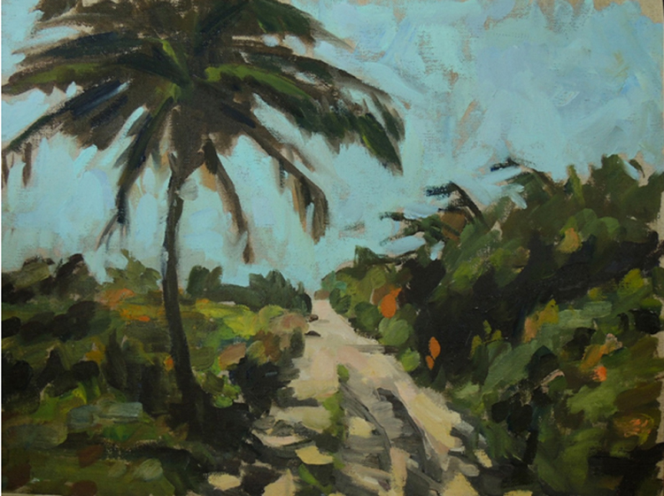 HONORABLE MENTION: Palm Along the Road, Oil on Linen by Deborah Wyatt (March 2014)