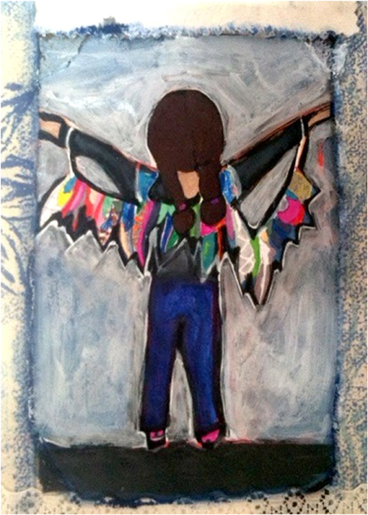 SECOND PLACE: S. with Wings, Mixed Media by Julia Travers (October 2014)