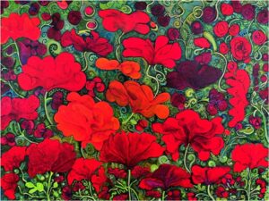 HONORABLE MENTION: Poppy Tapes, Acrylic on Canvas by Michelle Vezina Peterlin (July 2014)