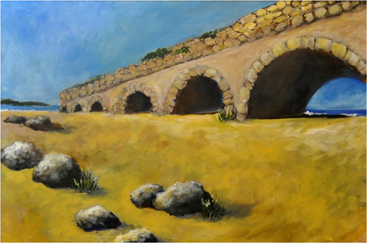 HONORABLE MENTION: Aquaduct Ruins at Caesaria, Acrylic by Peggy Wickham (April 2014)