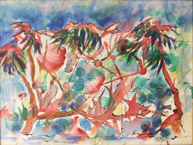 FIRST PLACE: Tropical Canopy, Watercolor and Ink by Rita Rose and Rae Rose (October 2014)