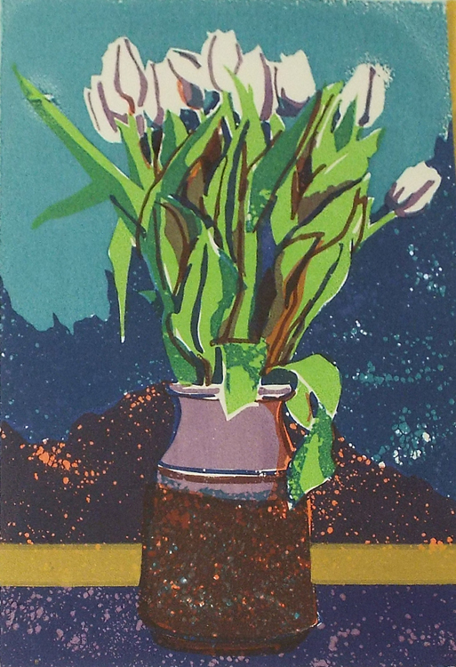 HONORABLE MENTION: Tulips, Screen Print by Sally Rhone (December 2014/January 2015)