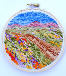 Field of Flowers, Embroidery by Mary E. Johnson-Mason, 5in x 5in, $150 (July 2020)