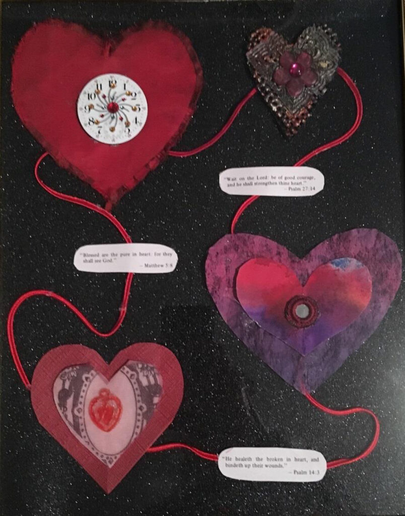 HONORABLE MENTION: Operation "New Heart", Collage by Pam Weldon, 14in x 11in, $25 (July 2020)