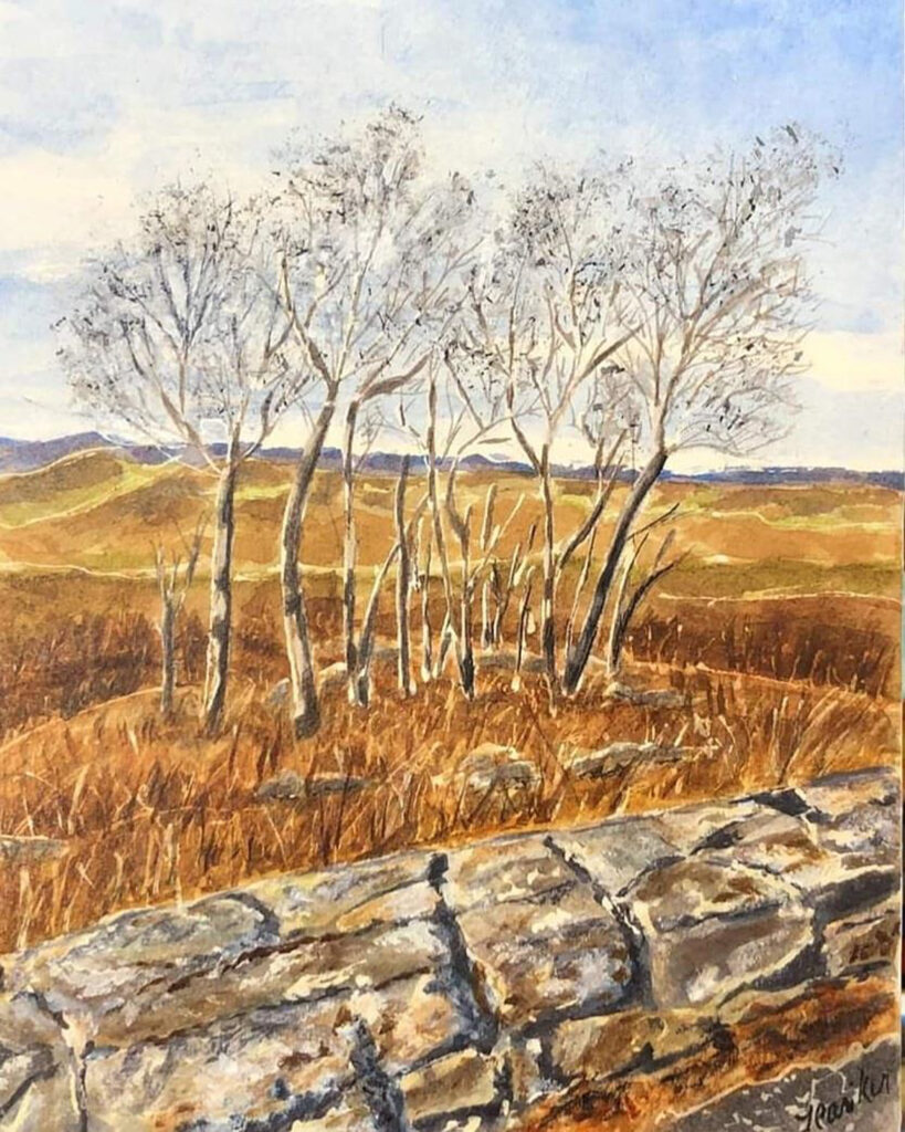 HONORABLE MENTION: Skyline Drive in December, Watercolor by Jane Cariker, 10in x 8in, $200 (July 2020)